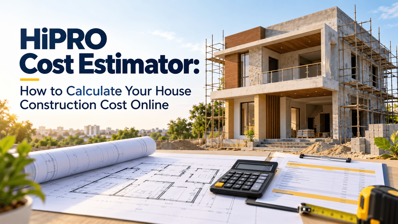 Civil engineer using HiPRO house construction cost calculator for construction budget planning